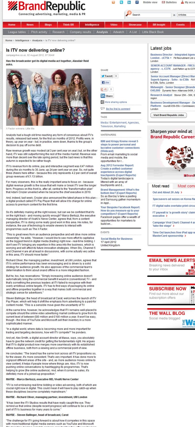 My comments on Campaign Forum piece - ITV Digital